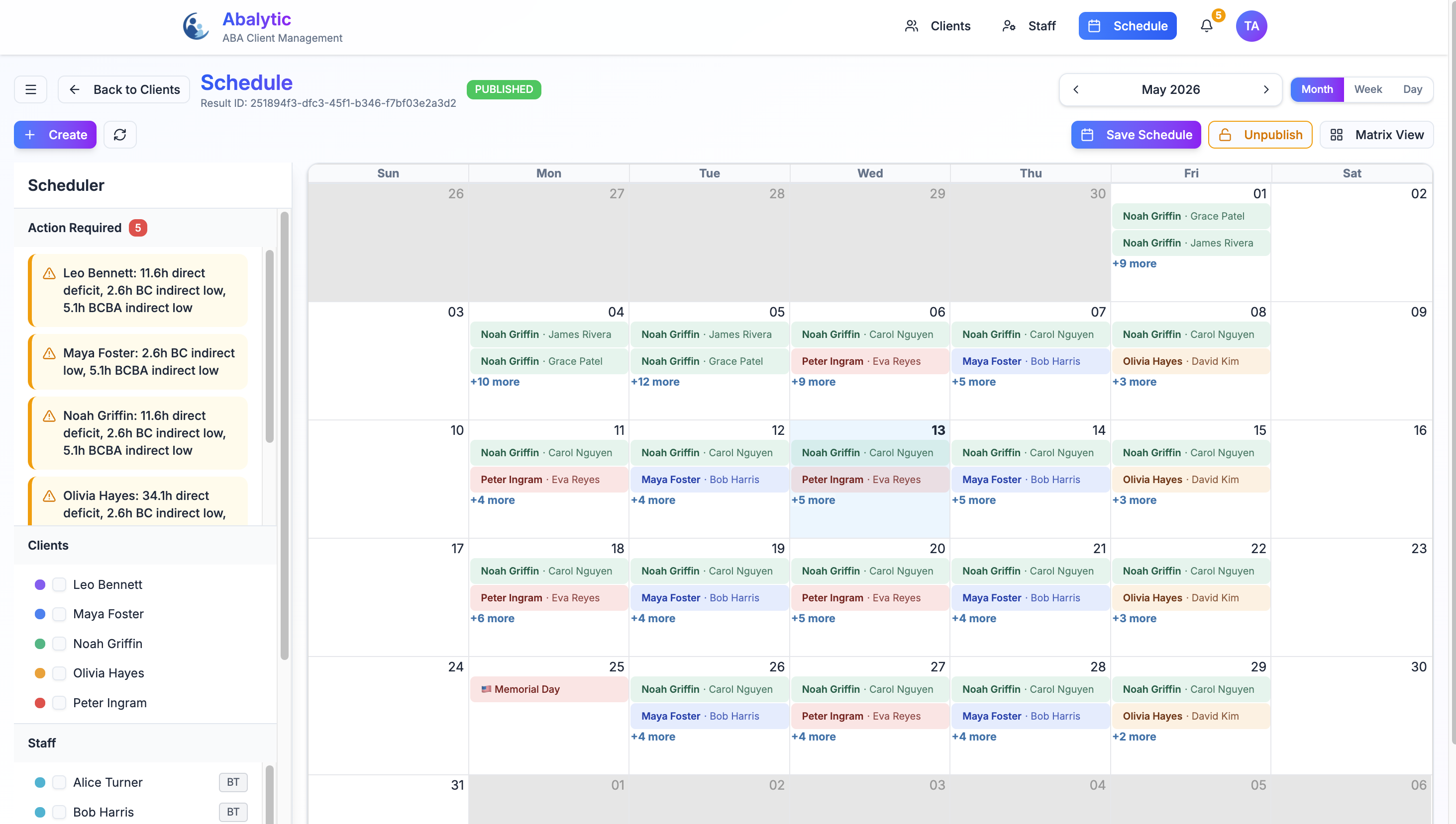 Scheduler monthly view